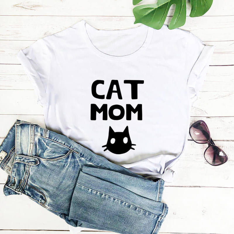 CAT MOM CAT MOM CAT silhouette printed Mother's Day European and American cross-border foreign trade short sleeve t-shirt women's clothing