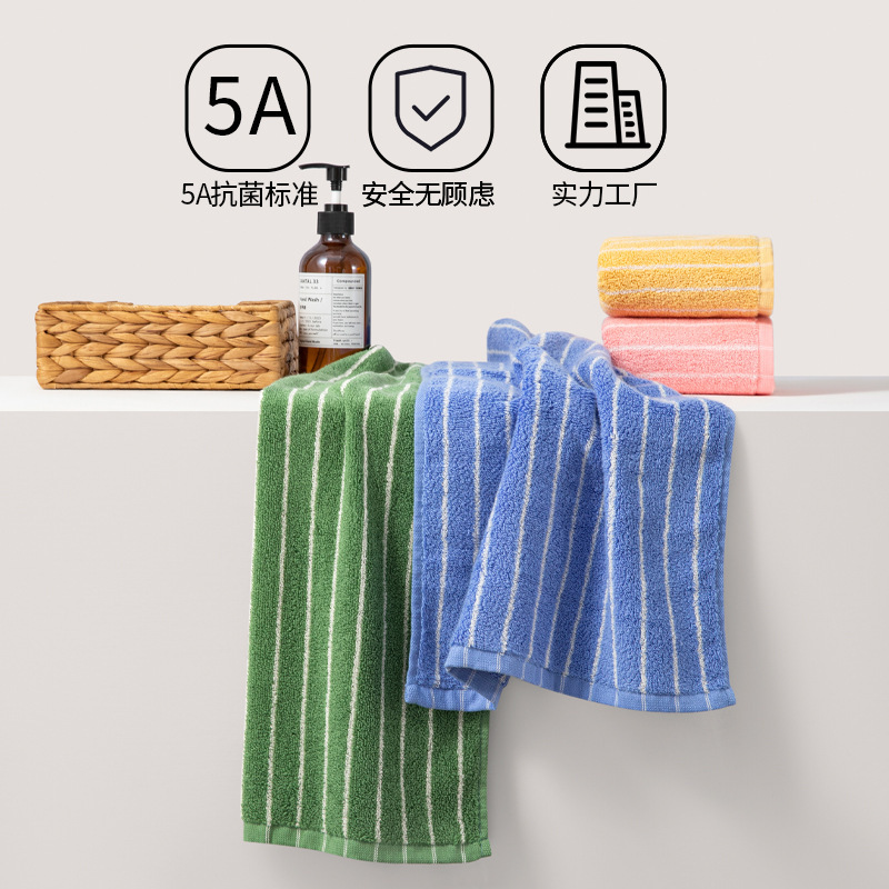 Fine Striped Pure Cotton Towel, Skin-Friendly, All-Cotton, Class a Simple Towel, Cross-Border Bestseller, All-Cotton 34*74cm Towel