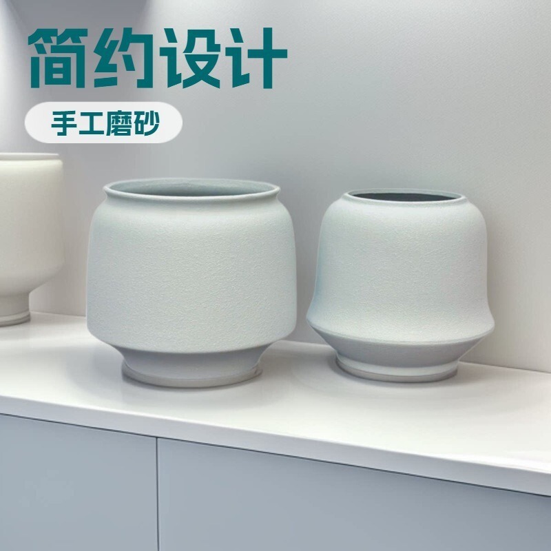 Simple White Handmade Frosted Stoneware Vase Pottery Pot High-level Designer Decoration Living Room Flower Arrangement Ceramic Flower Vase