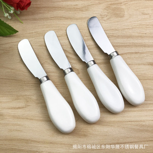 430 Stainless Steel Ceramic Handle Short Handle Butter Knife Cream Bread Spatula Peanut Butter Butter Spread Scraper Wholesale