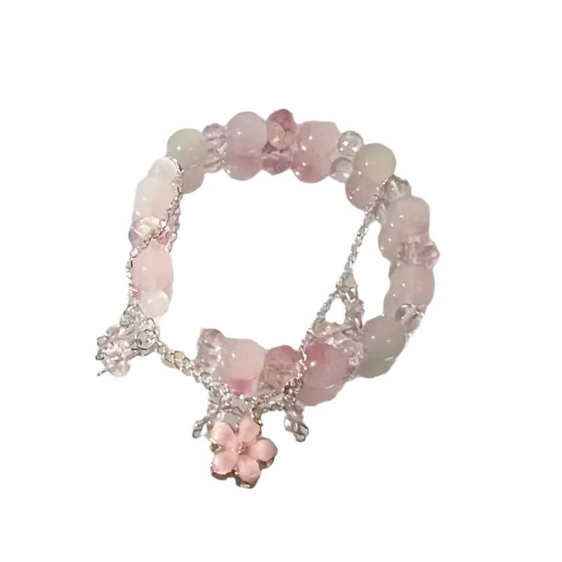 Браслет с бусинами, стиль peach blossom, модный маленький дизайн, 8 см, розовый акцент
