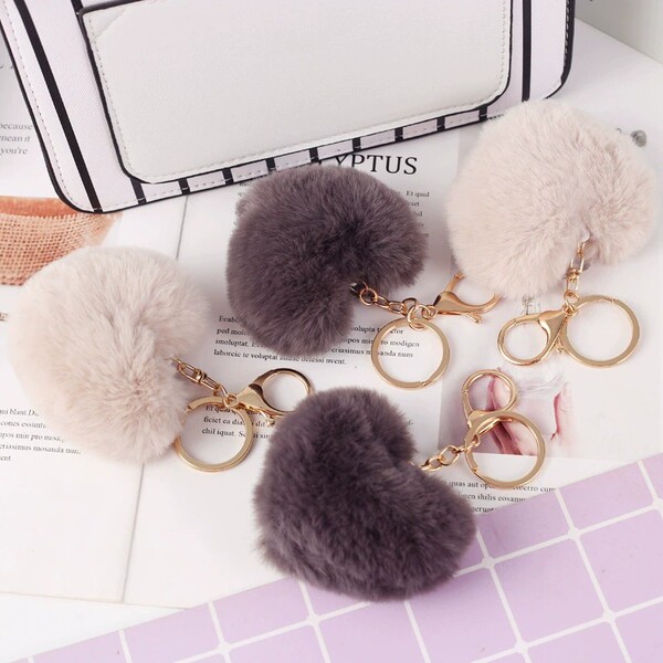 Fashionable plush keychain heart shaped heart-shaped