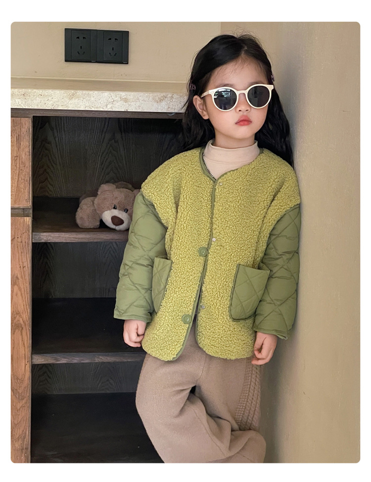 Children's granular plush warm for boys girls Korean version baby 2023 new autumn and winter cotton jacket_voghion.com