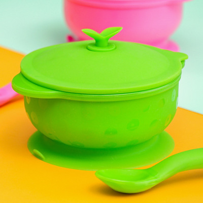 婴儿宝宝辅食碗防烫防滑坚固底部防摔儿童碗勺套装婴儿硅胶吸盘碗|ru
