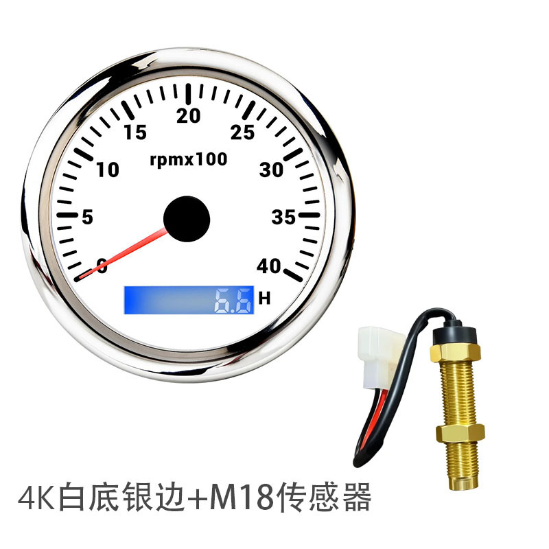 85mm tachometer with matching sensor, CE certified, 12V/24V, suitable for ship integration and engineering machinery