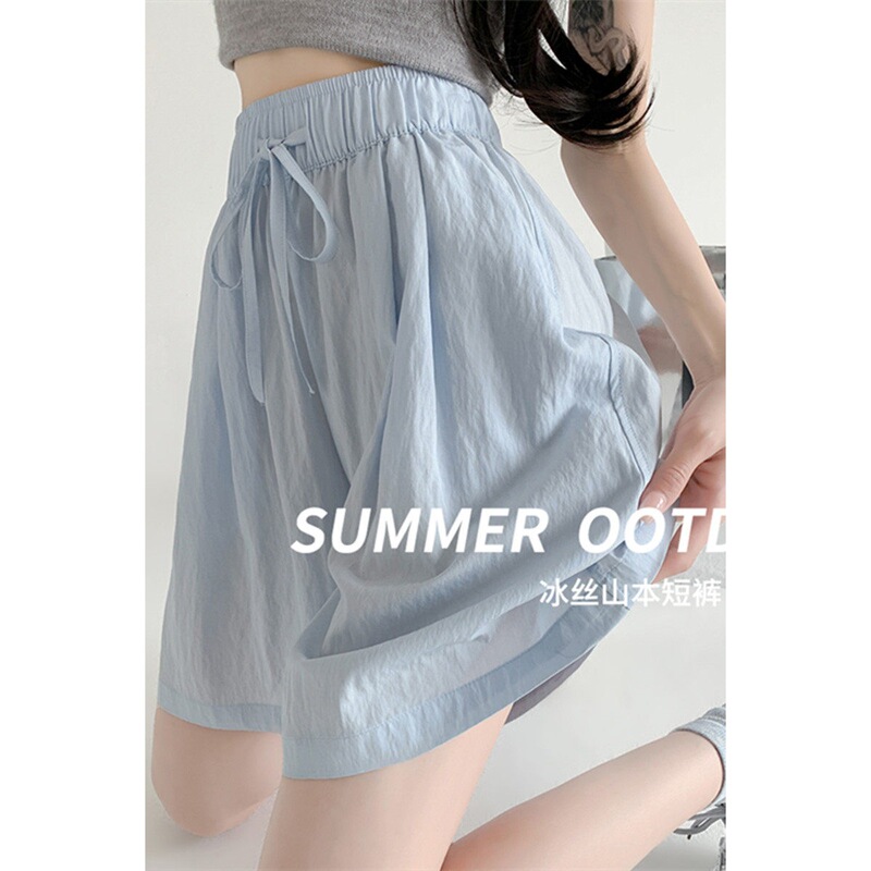 Plus Size 150kg Ice Silk Yamamoto Skirt Pants for Women, Summer Loose-Fitting Mid-Length Shorts, High-Waisted Slimming Wide-Leg Sports Shorts