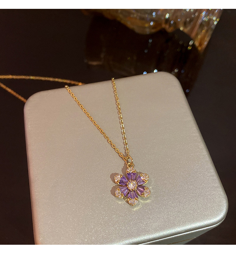 Fashion Snowflake Titanium Steel Plating Zircon Pendant Necklace