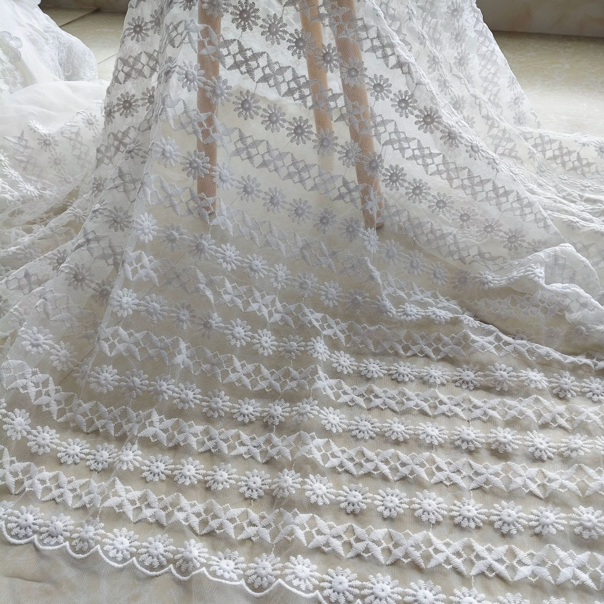 Full-striped copo de nieve diamante malla bordado encaje vestido de boda tela Lolita image 4
