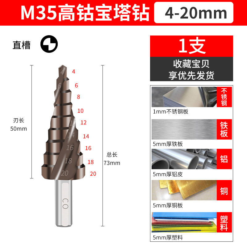 Pagoda universal de energía espiral escalera tipo torre escariador Acero inoxidable hierro placa Aluminio metal perforación agujero abridor broca