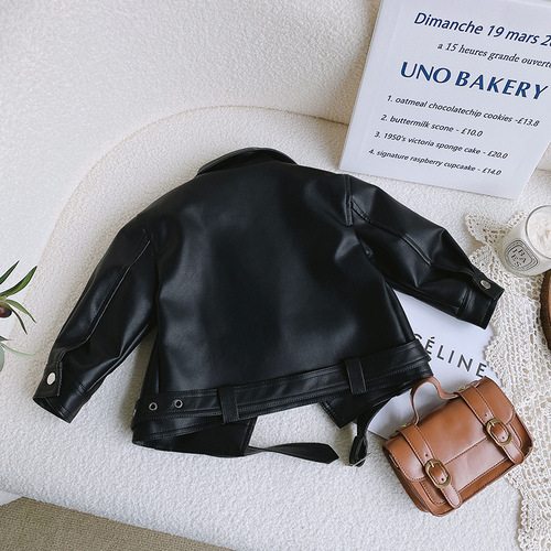 Girls fashionable leather jacket  autumn and winter new style children's velvet thickened leather jacket baby winter warm jacket trendy