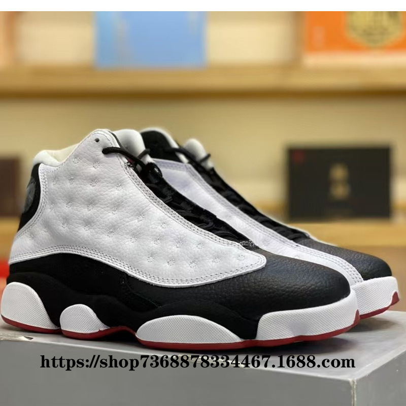 Putian Shoes Pure Original aj13 Panda Real Eye Head Layer Real Carbon Navy Blue Men's Basketball Shoes High-top Retro Yuanzu Grey