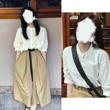 李兰迪同款立领灯笼中袖衬衫女早秋上衣卡其色宽松垂顺阔腿裤套装