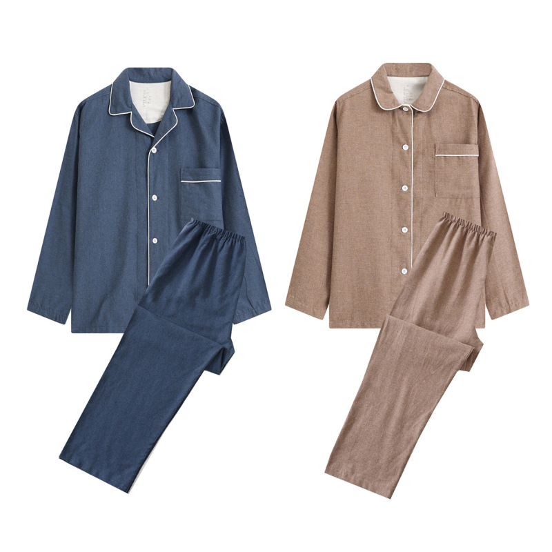Muji Double-Strand Cotton Flannel Solid Color Home Clothes Good Pajamas Women's Pure Cotton Spring, Autumn and Winter Couple Pajamas