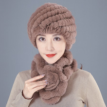 中老年獭兔毛帽子女秋冬季保暖老人奶奶护耳皮草妈妈洋气毛线围巾