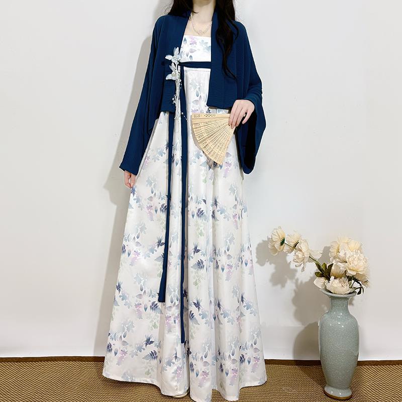 Improved New Chinese Style Hanfu Dress for Women, New Summer National Style, Improved White Floral Daily Dress Improved New Chinese Style Hanfu Dress for Women, New Summer National Style, Improved White Floral Daily Dress