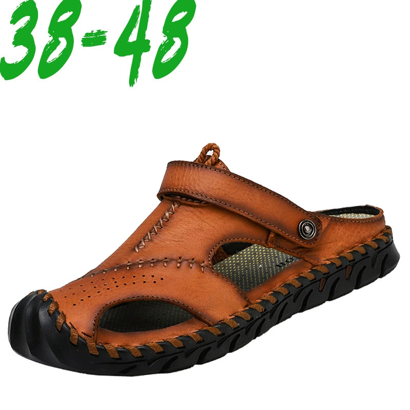 Лето 2029, мужские кожаные сандалии, новые трансграничные мужские модные сандалии, повседневные мужские кожаные сандалии среднего возраста, большой размер