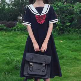 学院风新款短袖连衣裙女甜美可爱日系韩版jk短袖海军领闺蜜a字裙