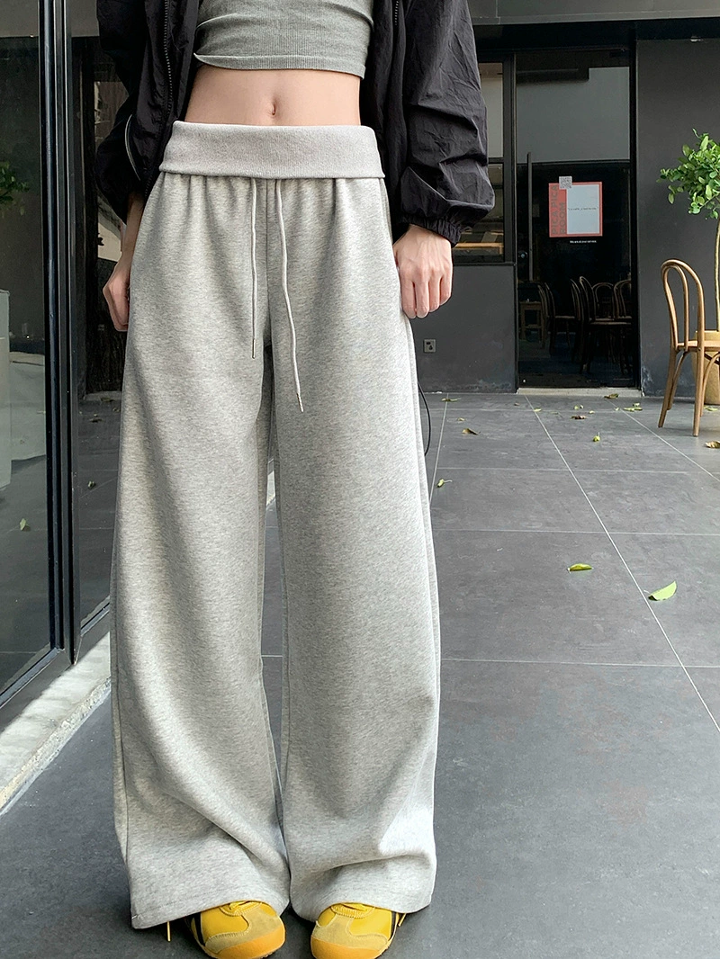 Осенние дизайнерские брюки, высокая талия, шнурок, свободный крой, oversize