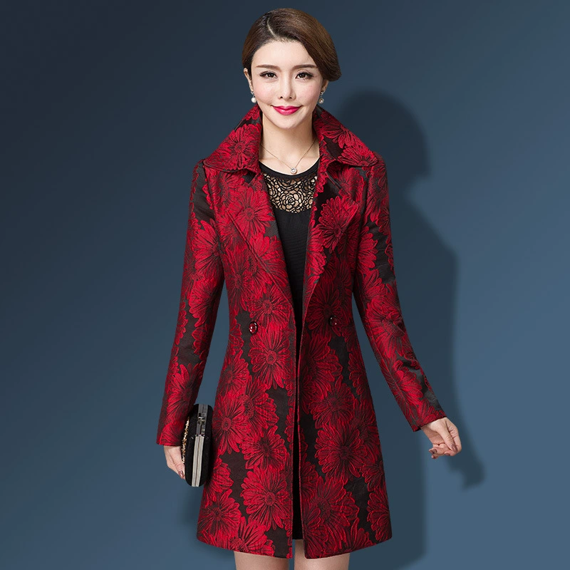 Реальный спот 2024 весна и осень новый тонкий, тонкий, стильный простой куртка мама одежда плащ средней и длинной формы с принтом