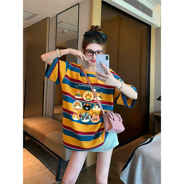 Extra large retro summer cartoon short sleeve T-shirt