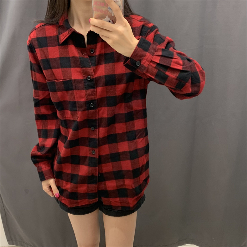 Autumn New Men's Women's Flannel Plaid Shirt Double-sided Fluffing Long-sleeved Loose Coat Shirt