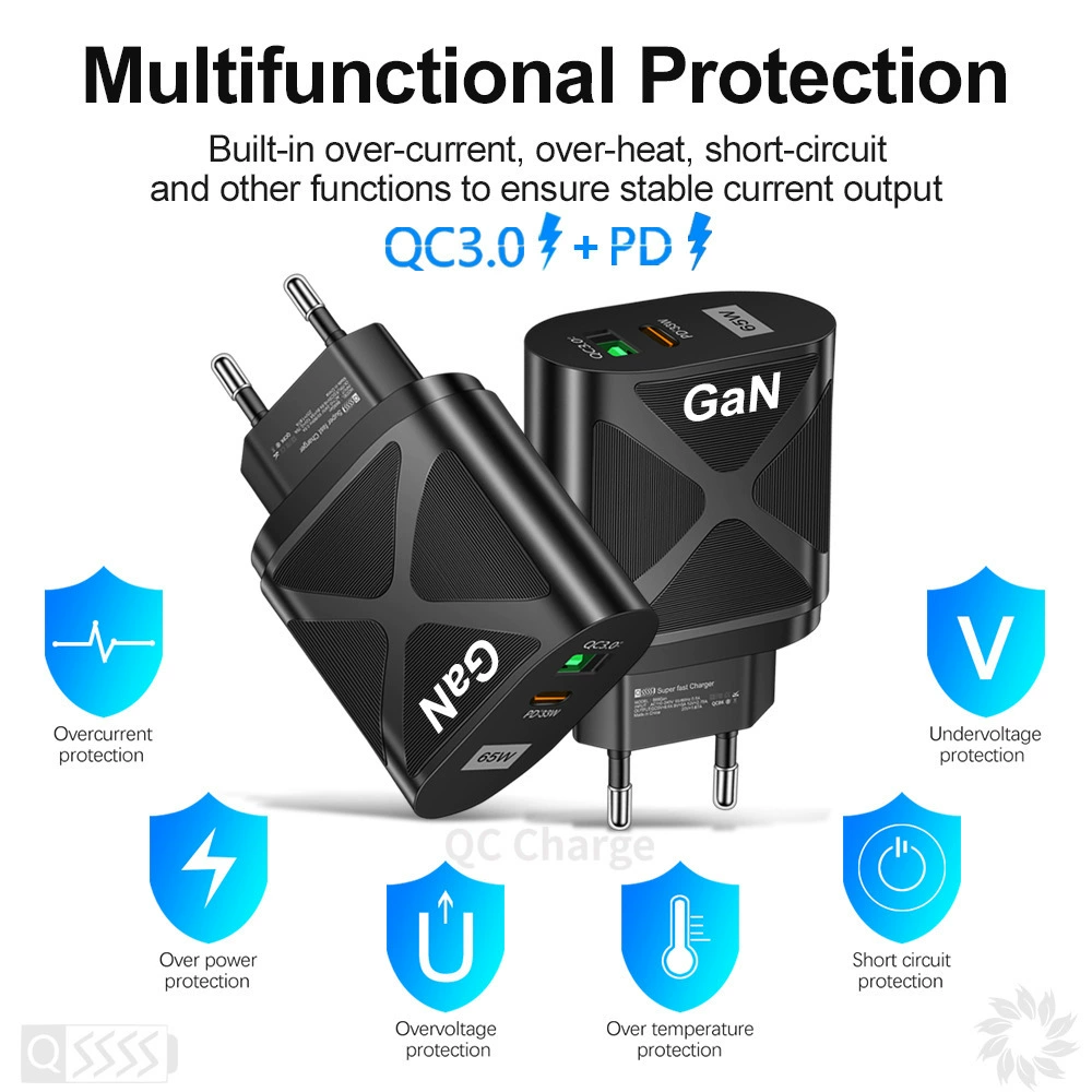 Qc3.0 GAN PD33W Нитрид увлажняющая мощность адаптер питания для мобильного телефона, европа-американский стандартный кабель зарядки III