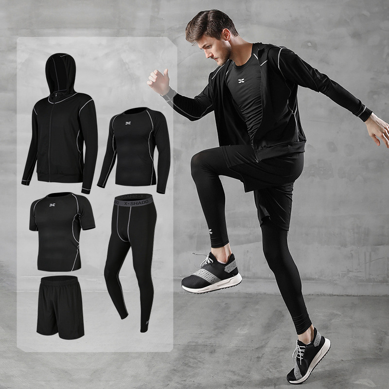 Sports Suit Men's Autumn Casual Men's Fitness Clothing Running Basketball Tights Short-Sleeved Pants Sportswear Sports Suit Men's Autumn Casual Men's Fitness Clothing Running Basketball Tights Short-Sleeved Pants Sportswear