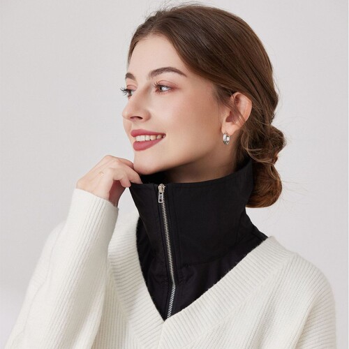 Zipper Collar Shirt with Large Flap Collar, Fake Collar, Unisex Shirt, Autumn/Winter, Versatile with Sweaters and Hoodies, Black and White Decorative Collar, Inner Wear