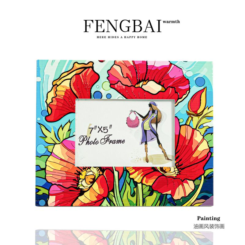 Creative and Personalized Pastoral Oil Painting Style Hand-Painted Ceramic Decorative Painting Photo Frame Relief Home Decoration Living Room Entrance Ornaments