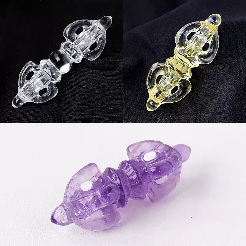 天然白水晶金刚杵降魔杵紫水晶东陵玉金刚撅金刚铃法器雕刻件批发