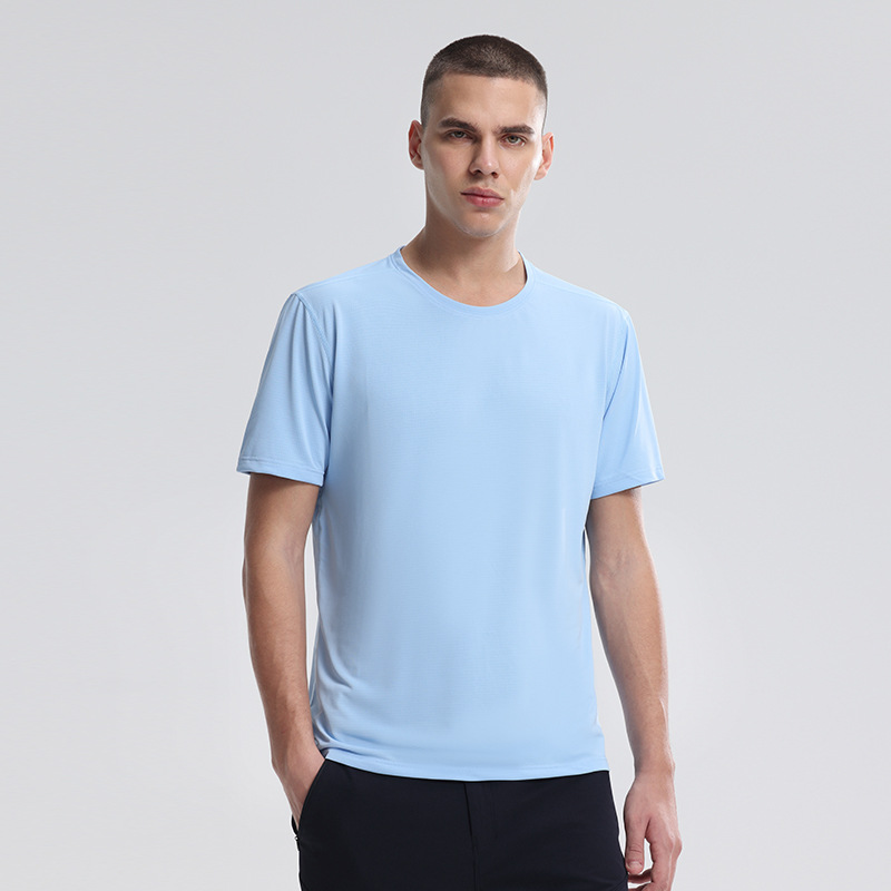 lulu el mismo cuello redondo hombre camiseta de entrenamiento al aire libre de manga corta correr camiseta de entrenamiento de acondicionamiento físico chaqueta de secado rápido hielo absorbente