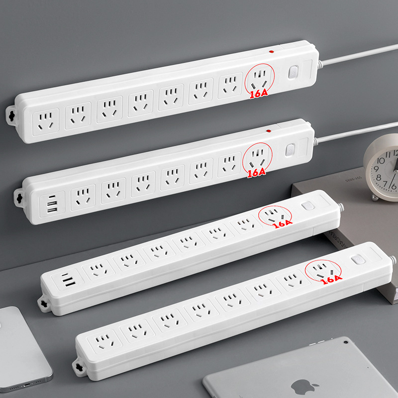 Long Line Straight Socket 10A/16A Jack Multi-Hole Wiring Board with USB Multi-Function Office Home Socket