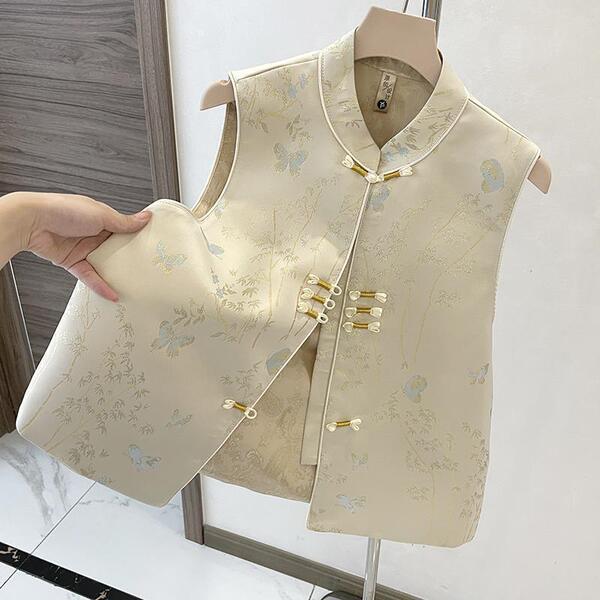 Chinese Style New Chinese Style High-end Fabric Vest Women's Buckle Vest Spring and Autumn Autumn Fashion Small Popular Internet Popular Vest