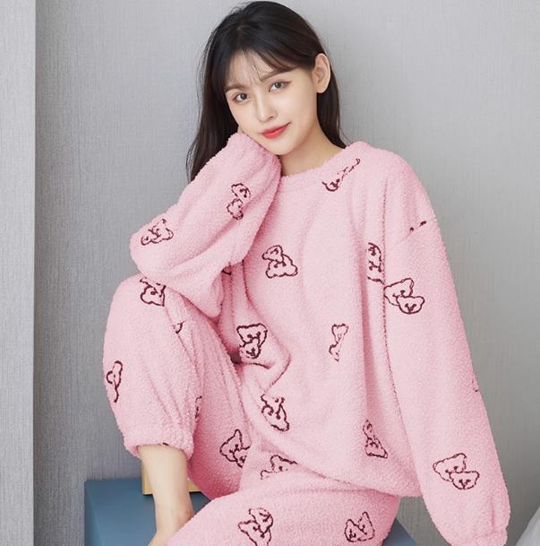 睡衣女士可外穿 2025年秋冬季加绒加厚珊瑚绒保暖家居服两件套装|undefined