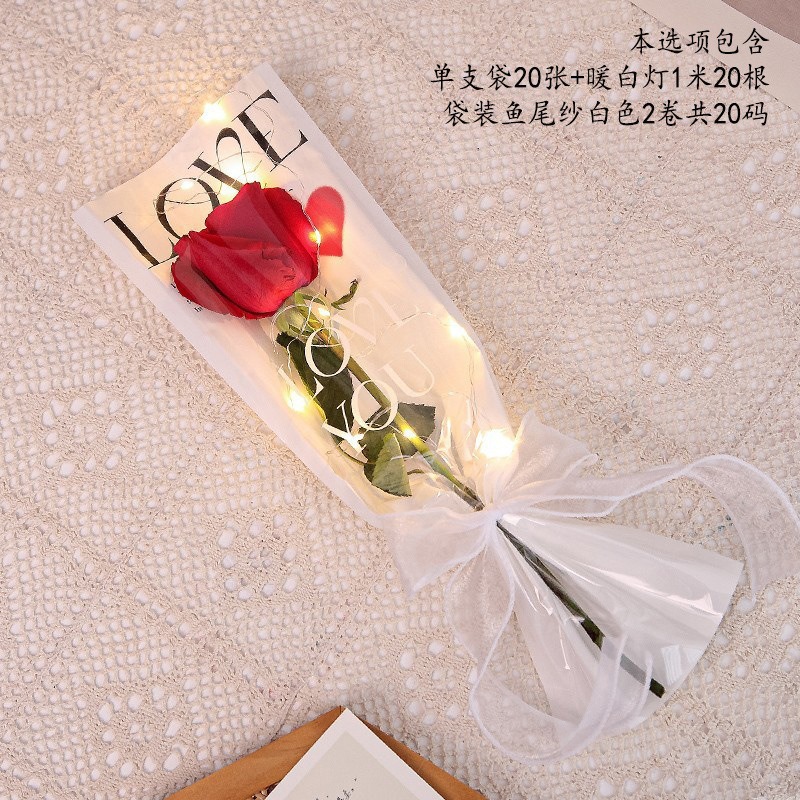 Día de San Valentín DIY solo ramo bolsa de embalaje transparente impermeable OPP flor bolsa amor Rosa flor bolsa de embalaje