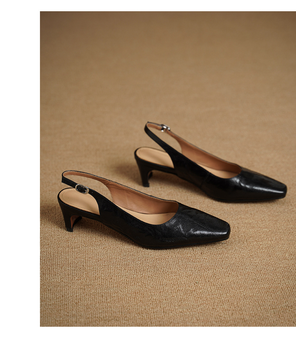 Sandal nữ da dê gót vuông 4.5 cm mũi kín hở gót phong cách Hàn Quốc — đen chi tiết 15