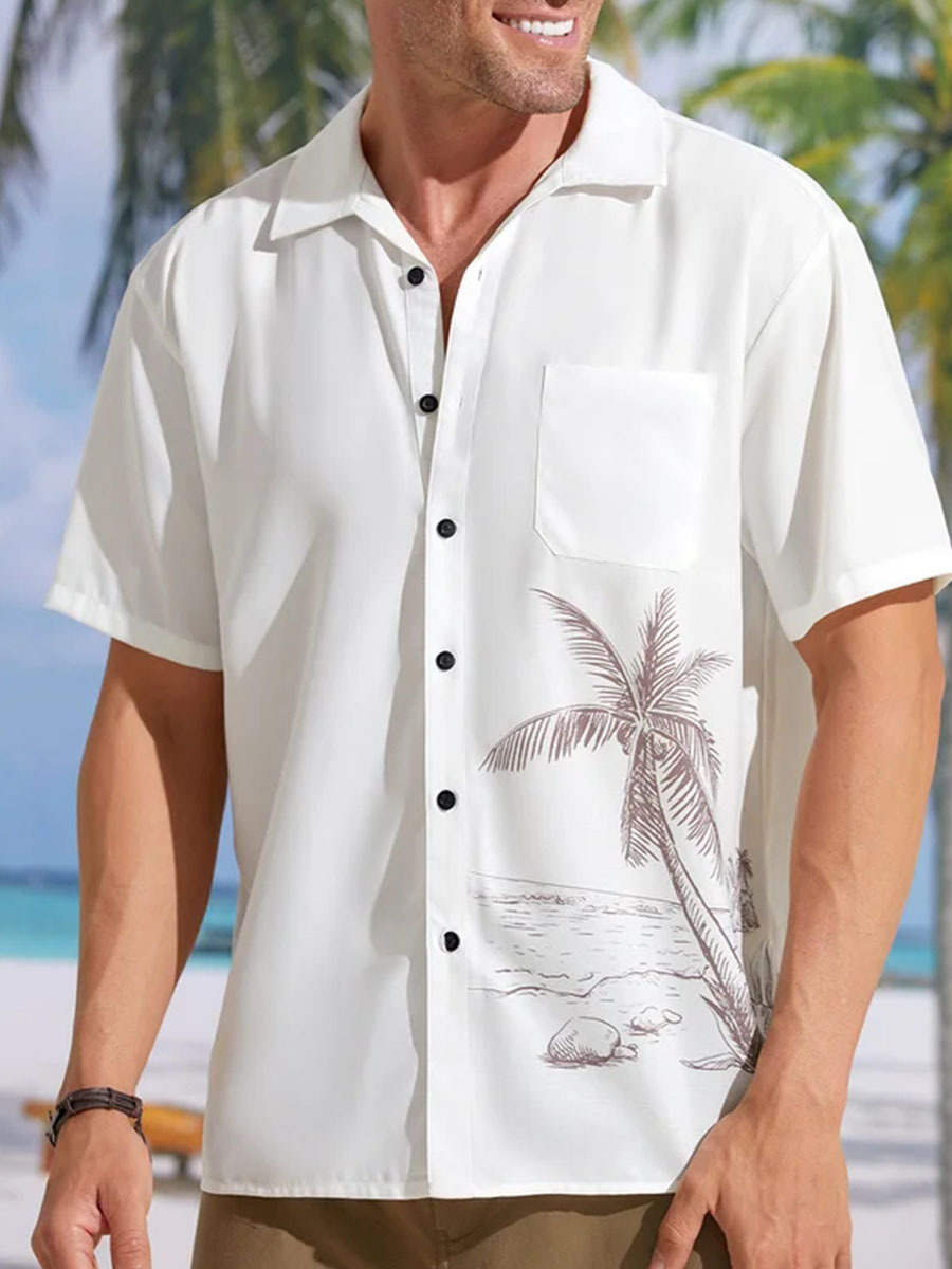 2023 nuevos hombres Hawaii europeo y americano ropa de los hombres impresión 3D del comercio exterior los hombres manga corta floja delgada camisa casual