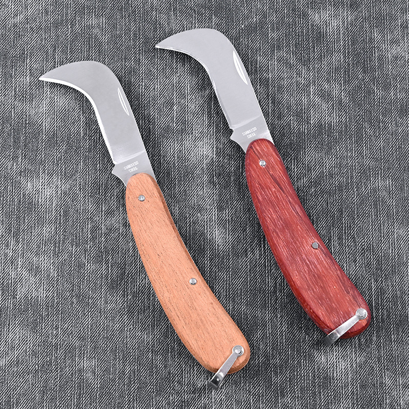 花梨木柄不锈钢蘑菇刀 多功能露营工具刀 户外折叠小刀家用水果刀