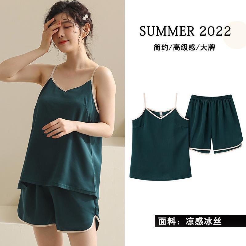 2024 여성을위한 새로운 섹시한 v 넥 서스펜더 잠옷 하이 엔드 솔리드 컬러 홈웨어 조끼 민소매 양복 Dropshipping