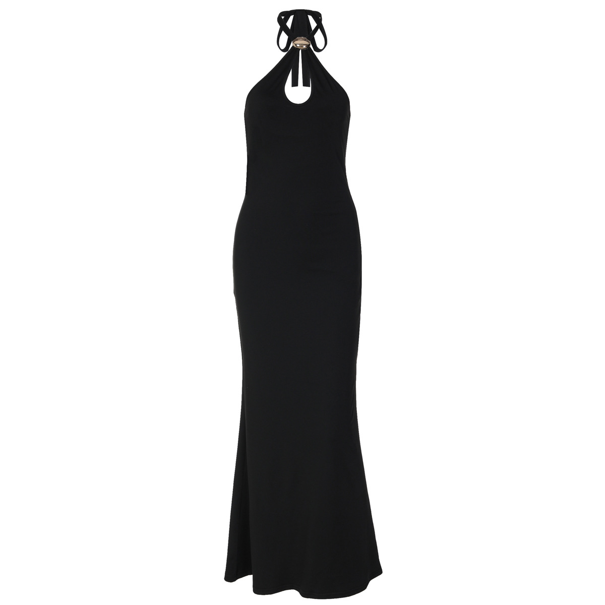 European And American Women's Clothing 2026 Summer New Metal Buckle Neck Strap Slim And Thin Spice Girl Dress_ecoleips.com