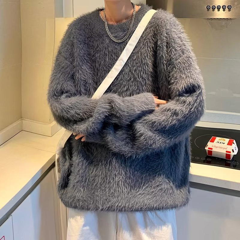 Invierno de los hombres de imitación de visón de terciopelo suéter interior cálido camiseta de fondo camisa de felpa suéter de invierno de los hombres