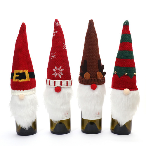 Christmas decoration bottle sleeve champagne red wine sleeve knitting elderly Christmas hat hotel restaurant festival decoration