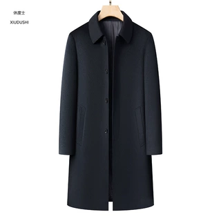 2026冬季新款中年男士翻领中长款羊绒呢子大衣保暖款式外套服批发
