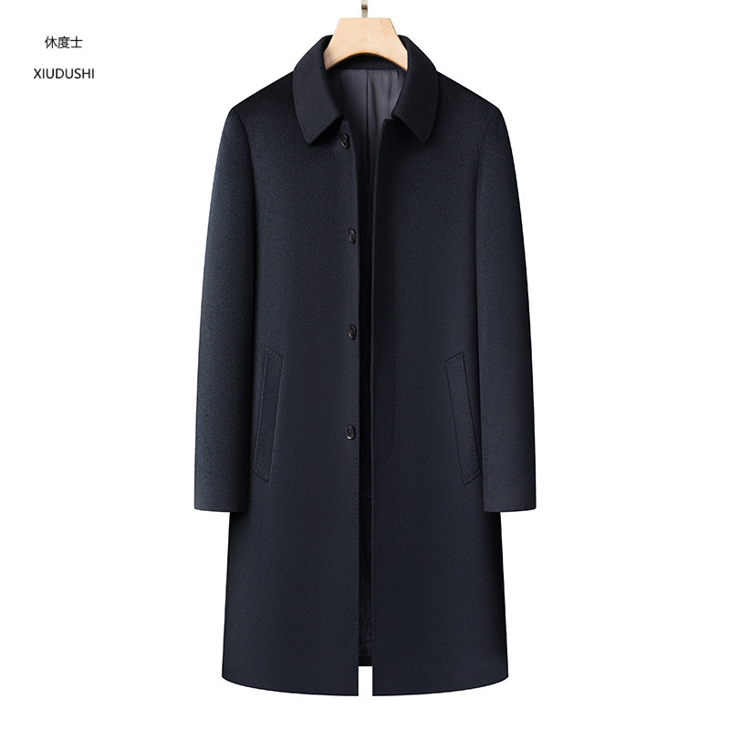 2026 Winter New Style Middle-Aged Men's Lapel Cashmere Wool Coat, Warm Outerwear, Dad's Clothing, Dropshipping Available