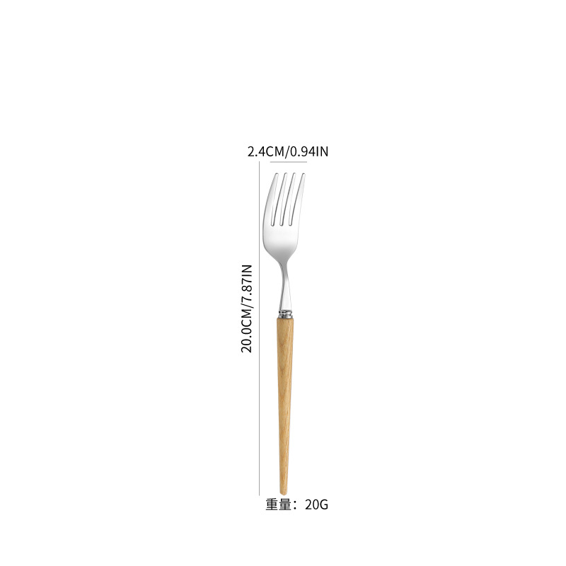 304 mango de madera de acero inoxidable cuchillo y tenedor portugués cuchara de postre cuchara de postre tenedor de cubierta de comida occidental cuchillo y tenedor de filete set cuchara