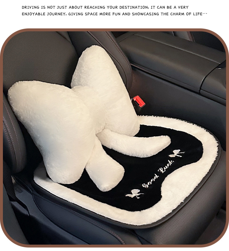 Winter Car Seat Cushion Plush Warm Car Seat Cushion Cute Bow Light Luxury High-End Car Seat Cover