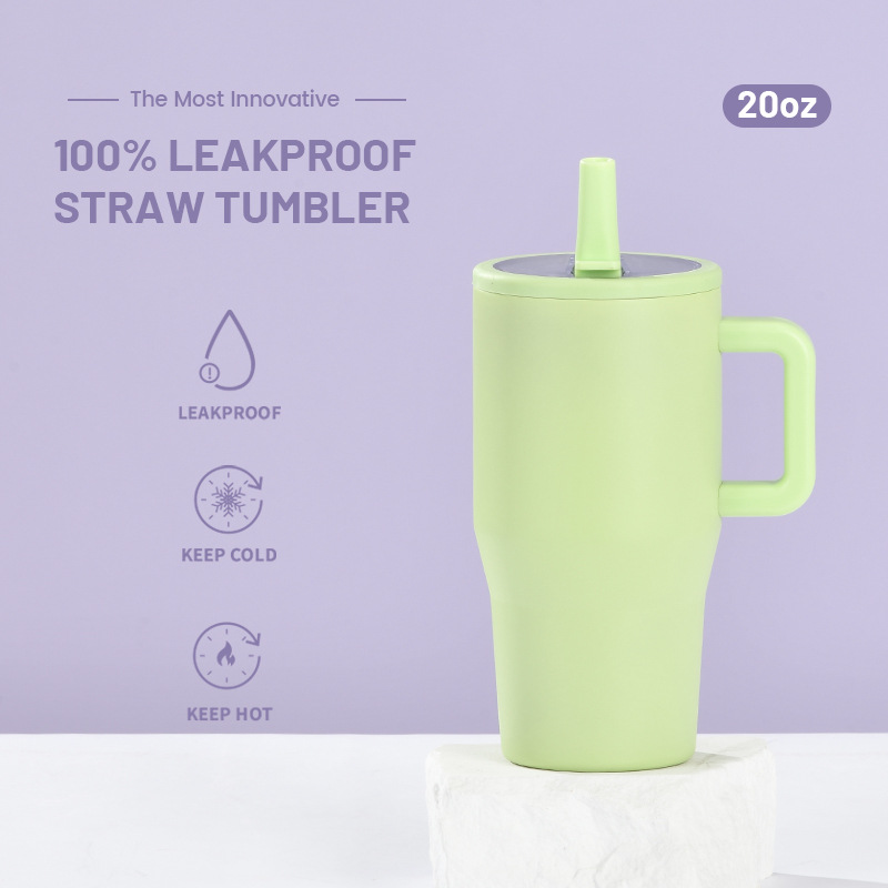 Nuevo vaso térmico de doble capa de 20 oz para 2026, a prueba de fugas, con tapa plegable y pajita, portátil, con boca para beber directamente, ideal para viajes transfronterizos.