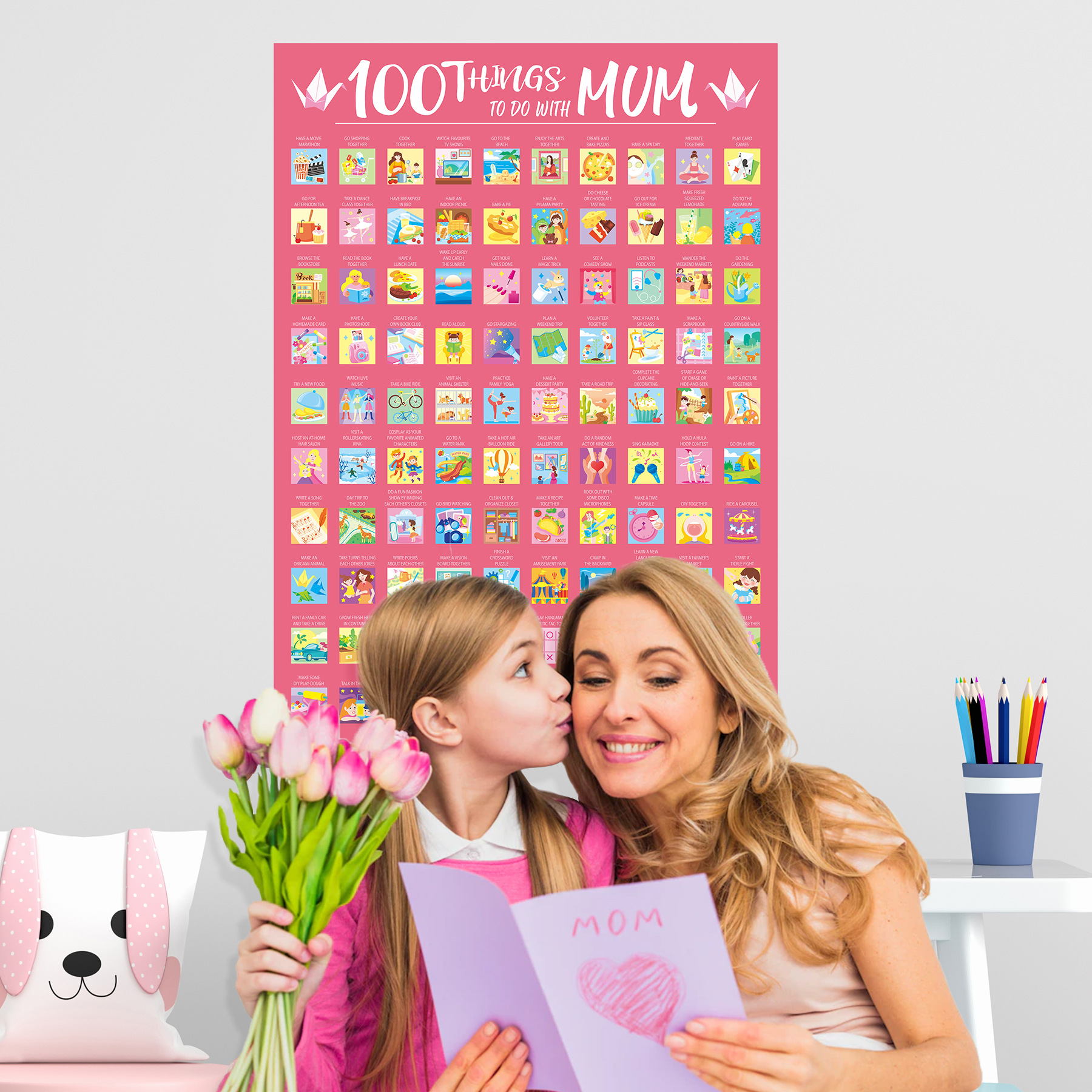 Amazon Venta caliente 100 cosas que hacer con la madre cero plata pegatinas de pared Día Madre decoración del hogar