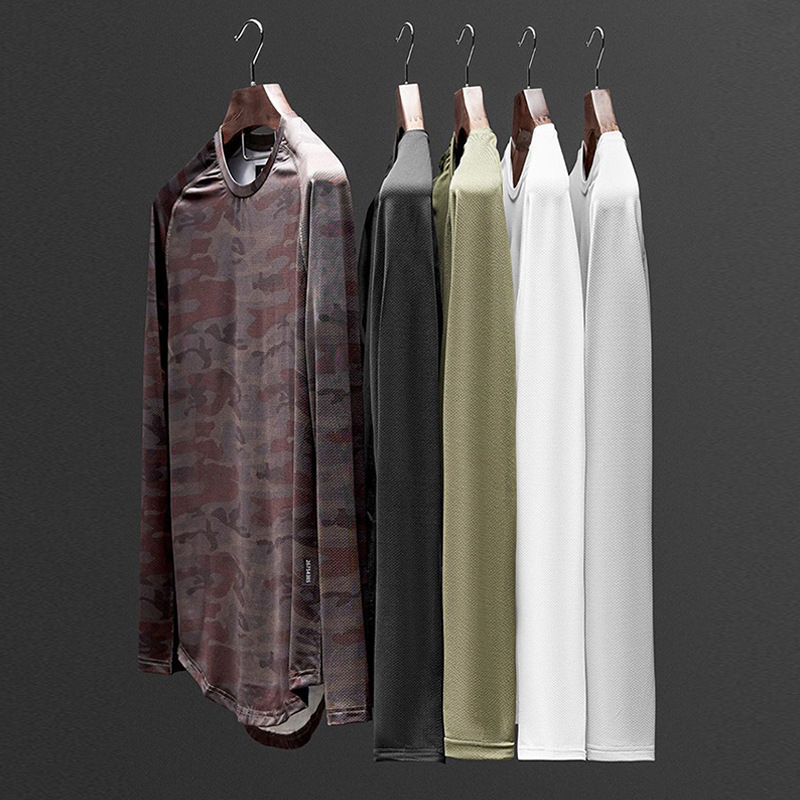 T-shirt da uomo a maniche lunghe primaverili e autunnali in maglia tinta unita con scollo tondo, maglietta sportiva da uomo ad asciugatura rapida_voghion.com