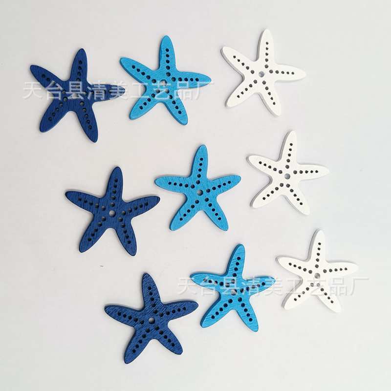 3cm estrellas de mar azul oscuro azul claro blanco de tres colores DIY de madera artesanías decorativas bloques de construcción pintados para niños